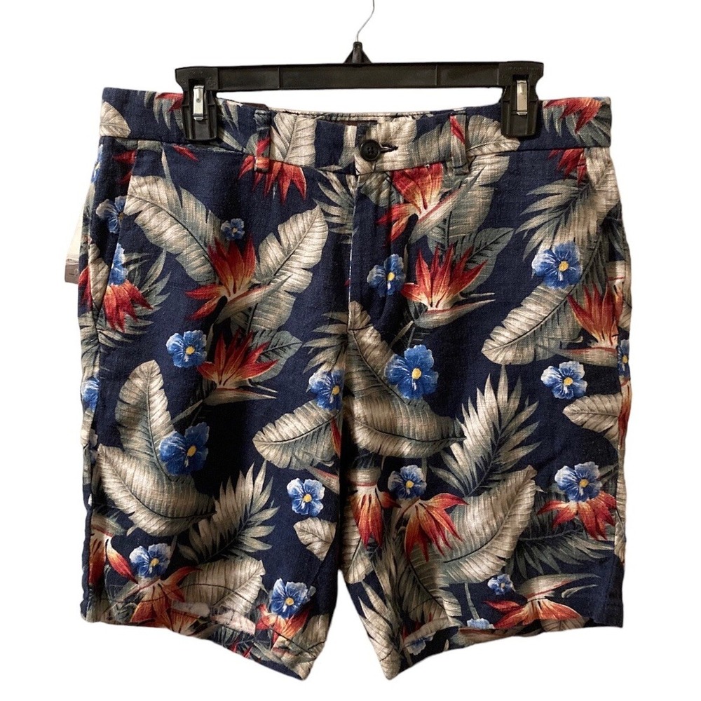 Black Brown 1826 Shorts Linen Blend Tropical Print Sz 32x9 NWT‎